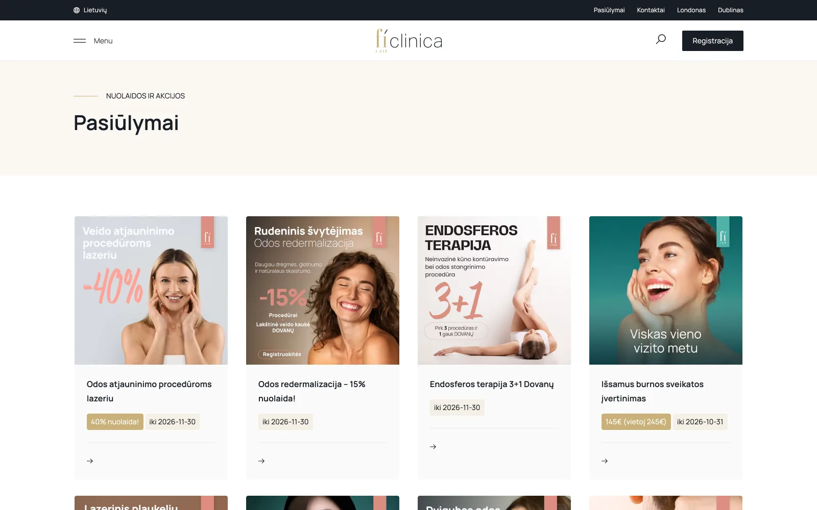 FiClinica: Pasiūlymų sąrašas su galiojimo datomis